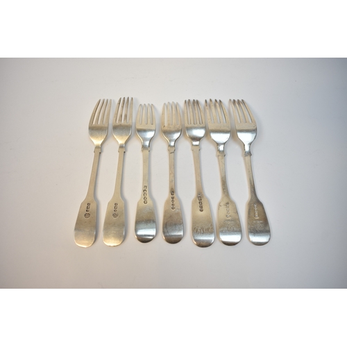 8111 - Seven similar silver forks, including five Victorian and Two George V including Francis Howard & Edw... 