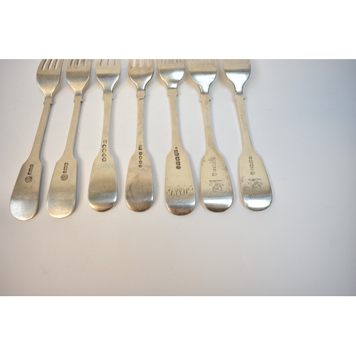 8111 - Seven similar silver forks, including five Victorian and Two George V including Francis Howard & Edw... 