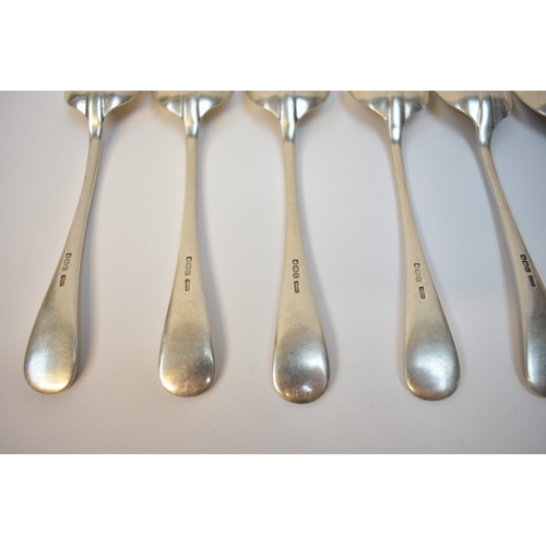 8117 - Six Maple & Co silver Hanoverian rat-tail spoons Sheffield, 1927, 307g