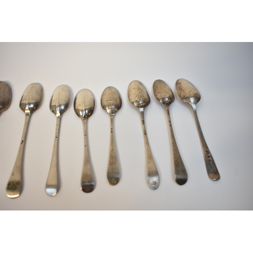 8125 - Thirteen silver teaspoons the majority are Georgian including fancy back, rat tail etc, some with mo... 