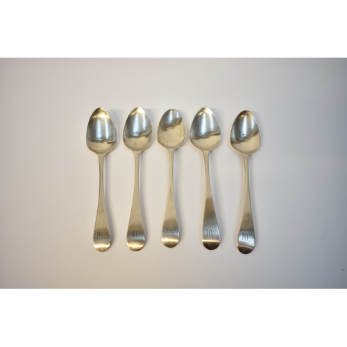 8124 - Five Peter, Ann and William Bateman silver teaspoons with monogram to handle, London 1804, 85g