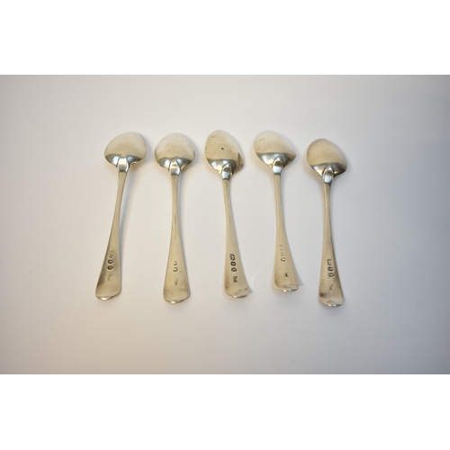 8124 - Five Peter, Ann and William Bateman silver teaspoons with monogram to handle, London 1804, 85g