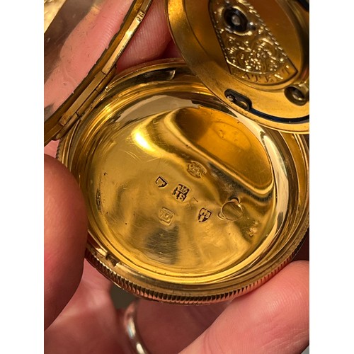 5046 - VALE & ROTHERHAM OF COVENTRY: A circa 1820 18ct gold open-faced pocket watch, gilt Roman numerated e... 