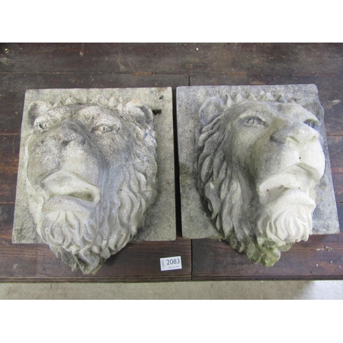 2083A - A pair of compostion sandstone lion masks