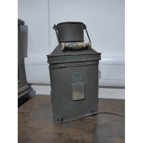 8491 - A Vintage copper wall lantern with modern electrics to interior, 41cm tall x 21.5cm wide