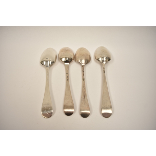 8134 - Four 18th Century silver Hanoverian spoons including fancy back and extended drop, one monogrammed w... 