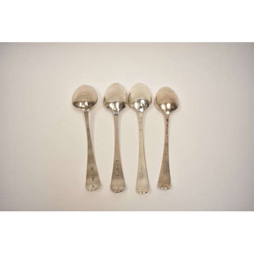 8133 - Four George III London silver Old English pattern spoons, three with bright cut detail, the other wi... 