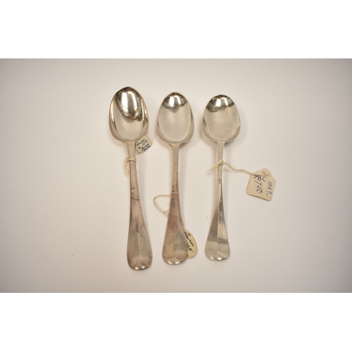 8132 - Three London Hanoverian rat-tail spoons including Queen Anne, George I 1719 and George II 1728 examp... 