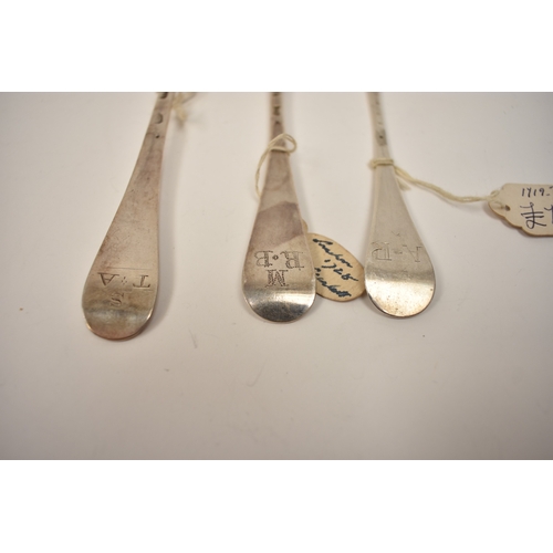 8132 - Three London Hanoverian rat-tail spoons including Queen Anne, George I 1719 and George II 1728 examp... 