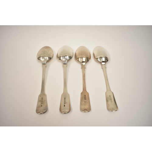 8138 - Two pairs of silver fiddle pattern spoons including Josiah Williams & Co London 1902 and W E, London... 