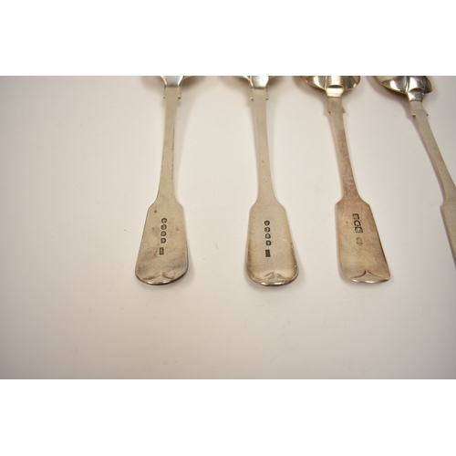 8138 - Two pairs of silver fiddle pattern spoons including Josiah Williams & Co London 1902 and W E, London... 