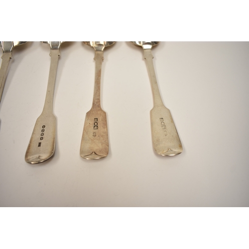 8138 - Two pairs of silver fiddle pattern spoons including Josiah Williams & Co London 1902 and W E, London... 