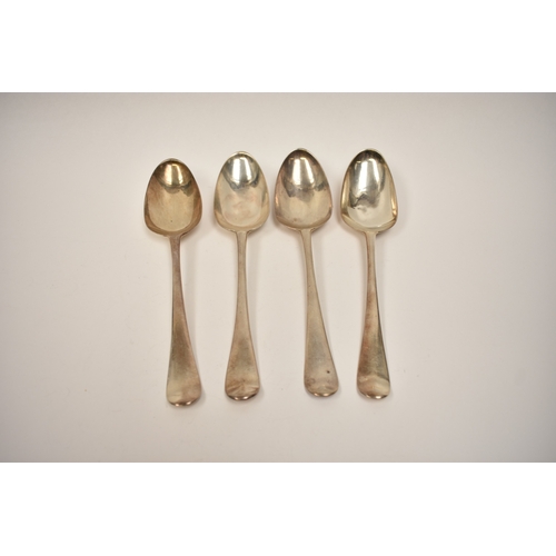 8140 - Four George III silver Hanoverian serving spoons, makers mark W.W London 1764, some marks rubbed, li... 