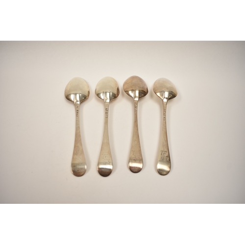 8140 - Four George III silver Hanoverian serving spoons, makers mark W.W London 1764, some marks rubbed, li... 