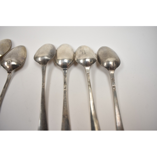 8142 - Ten silver teaspoons all with bright cut detail, including five by Thomas Evans, London 1784, 116g