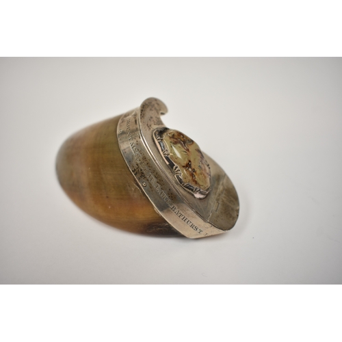 8027 - A late Georgian moose hoof snuff box with white metal rim engraved 'SERPENTINE MOUNTAINS: BEAR LAKE,... 