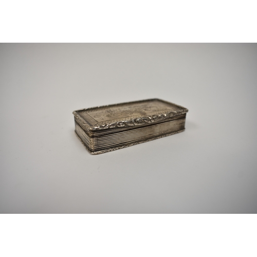 8028 - A Francis Clark silver snuff box, the lid engraved with personalisation, relief edge, gilt interior,... 