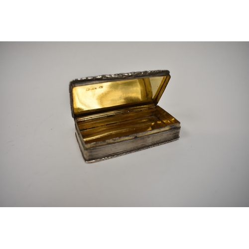 8028 - A Francis Clark silver snuff box, the lid engraved with personalisation, relief edge, gilt interior,... 