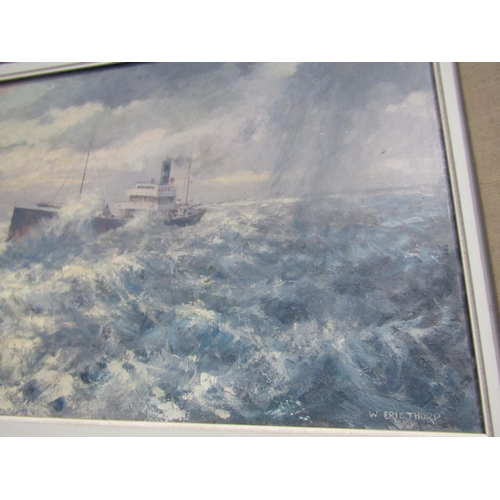 1009 - WILLIAM ERIC THORP (1901-1993): An oil on canvas, ship in choppy waters, signed lower-right, framed,... 