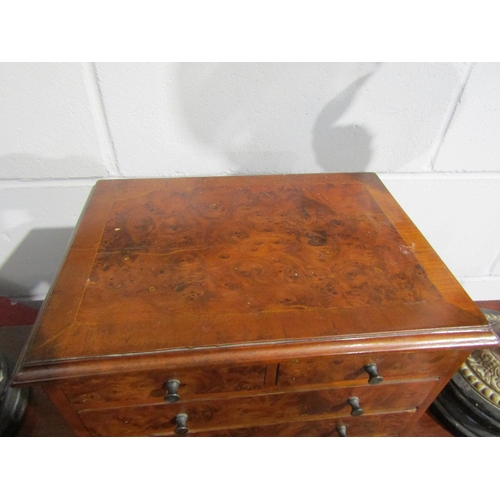 1017 - A handmade burr walnut apprentice chest of two short over three long drawers, bracket feet, 24.5cm t... 