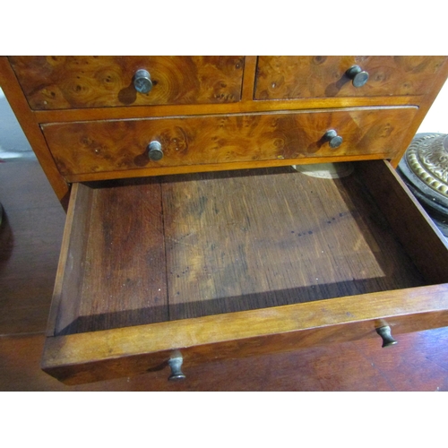 1017 - A handmade burr walnut apprentice chest of two short over three long drawers, bracket feet, 24.5cm t... 