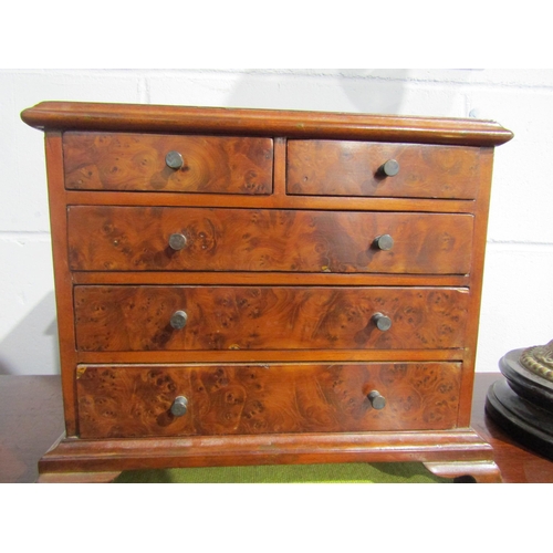 1017 - A handmade burr walnut apprentice chest of two short over three long drawers, bracket feet, 24.5cm t... 