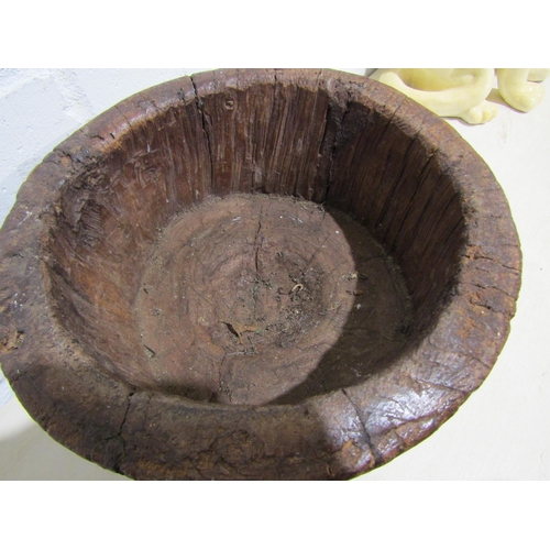 1097 - An early oak bowl, 23cm tall x 26cm diameter