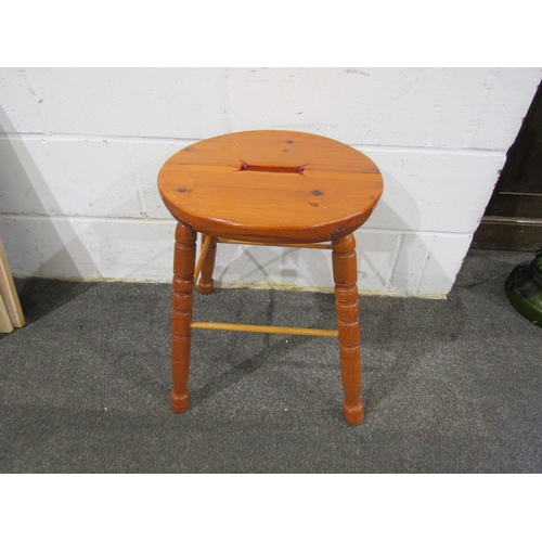 1105 - A D.D. Williams hand crafted pine stool with brass maker's plaque to underside, 51cm tall