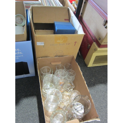 1359 - Six boxes of glassware, Doulton decanter, glasses etc.