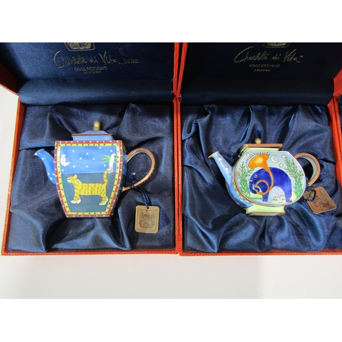 1199 - Four Charlotte Di Vita hand painted enamel miniature teapots in original boxes, all with tags and bo... 