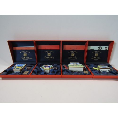 1199 - Four Charlotte Di Vita hand painted enamel miniature teapots in original boxes, all with tags and bo... 