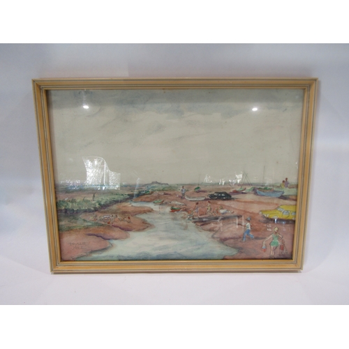 1215 - PHYLLIS HOLE: Two framed watercolours, one coastal and one fram scene, 25cm x 35cm