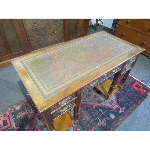 1018 - A Chippendale influenced late Victorian/early Edwardian leather topped twin pedestal desk with blind... 