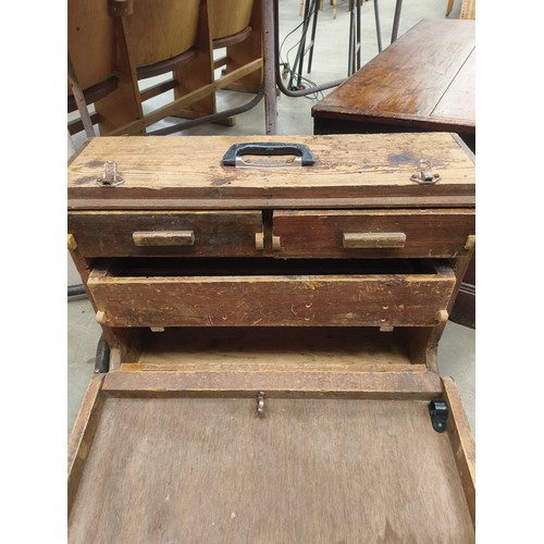 2053 - A pine tool box, fitted drawers to interior