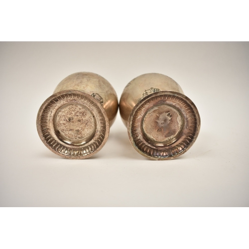 8088 - A pair of Netherlands silver tea caddies/canisters of baluster form, engraved detail to bodies, 13.5... 