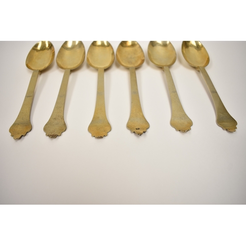 8096 - Six 19th Century Czechoslovakia silver gilt, Trefid spoons with decorative backs, 18.7cm long, 270g