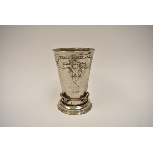 8099 - A 17th Century silver Scandinavian tapering cup inscribed 