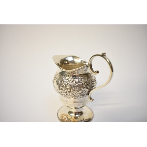 8051 - A Victorian Nathan & Hayes silver cream jug on pedestal foot, acanthus scroll detail, Birmingham 188... 