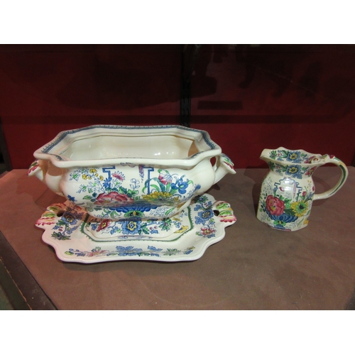 4007 - A Mason's pitcher, soup tureen (lacking cover) and stand