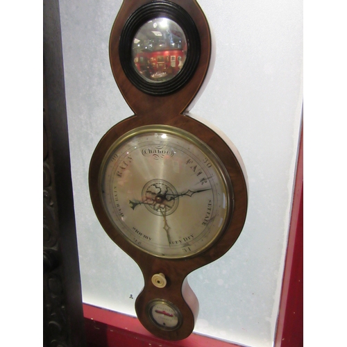 4017 - A 19th Century mahogany five dial barometer with satinwood stringing, ivorine knob