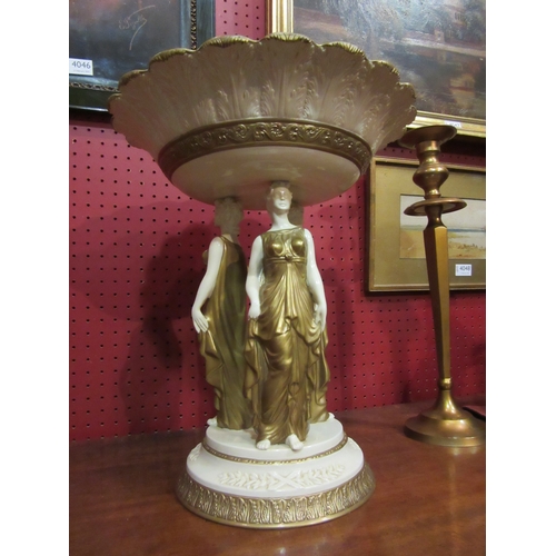 4051 - An Italian Porcellane D'arte Agostinelli cream and gilt ceramic figural centrepiece, three maidens h... 