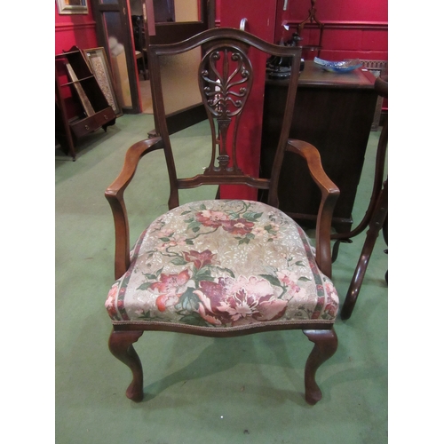 4103 - A George III revival mahogany armchair with carved central splat on cabriole fore legs