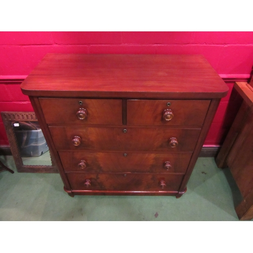 4124 - A mid-Victorian flame mahogany round cornered chest of two short over three graduating long drawers,... 