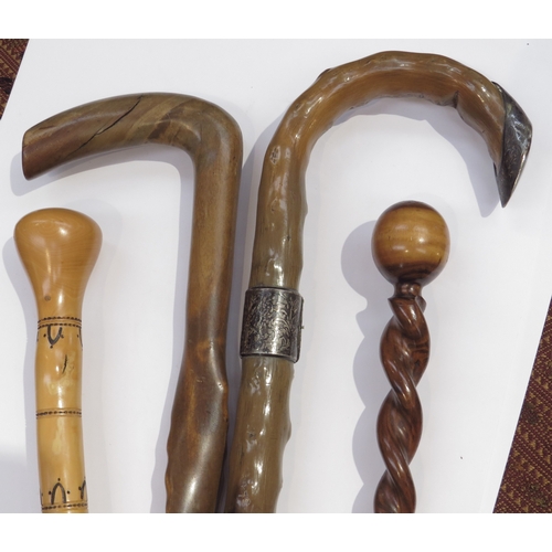 8612 - Four walking sticks/canes including walnut twist handle example