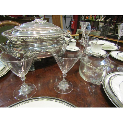 4163 - Two sets of six cocktail glasses and a pair of punch jugs with ladles