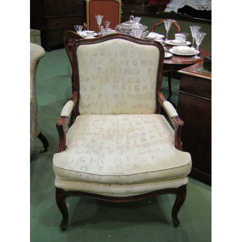 4167 - A pair of modern upholstered oak armchairs, serpentine back rests on cabriole legs