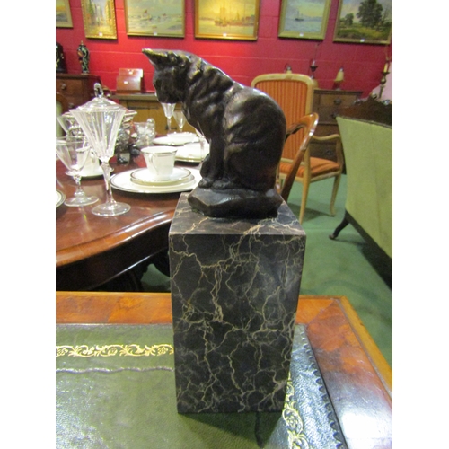 4172 - A bronze cat on marble plinth, 22cm tall