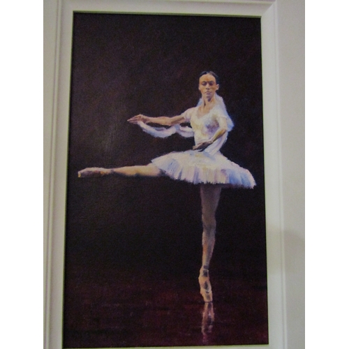 4175 - An oil on board depicting a ballerina, white frame, 49cm x 29cm image size