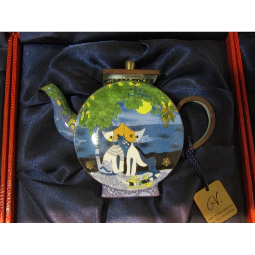 4229 - Three hand painted enamel Charlotte Di Vita miniature teapots in the style of Rosina Wachtmeister de... 