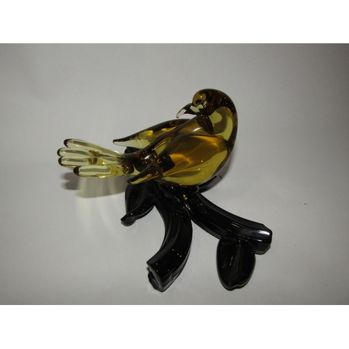 4233 - A Glass bird on branch, 10.5cm tall